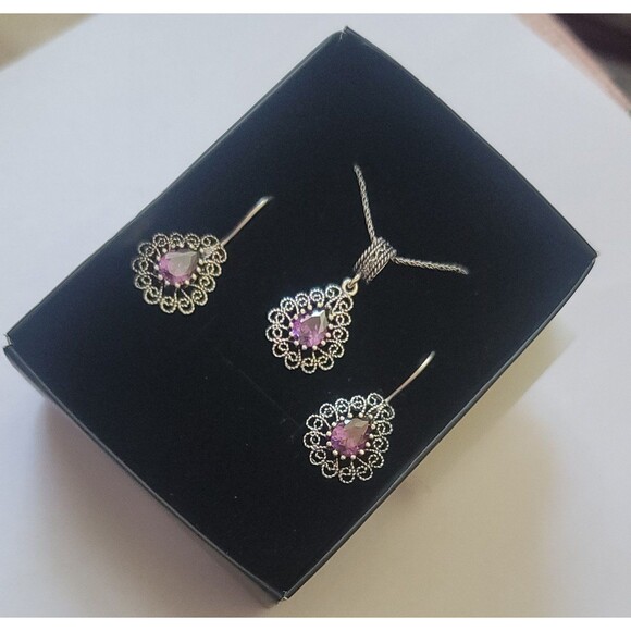 925 Sterling Silver Turkish Filigree Wedding Jewelry Set for Women, HandmadeGift - Picture 5 of 8